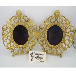 Pair of Vintage Valleau USA Ornate Brass Photo Frames with Stands